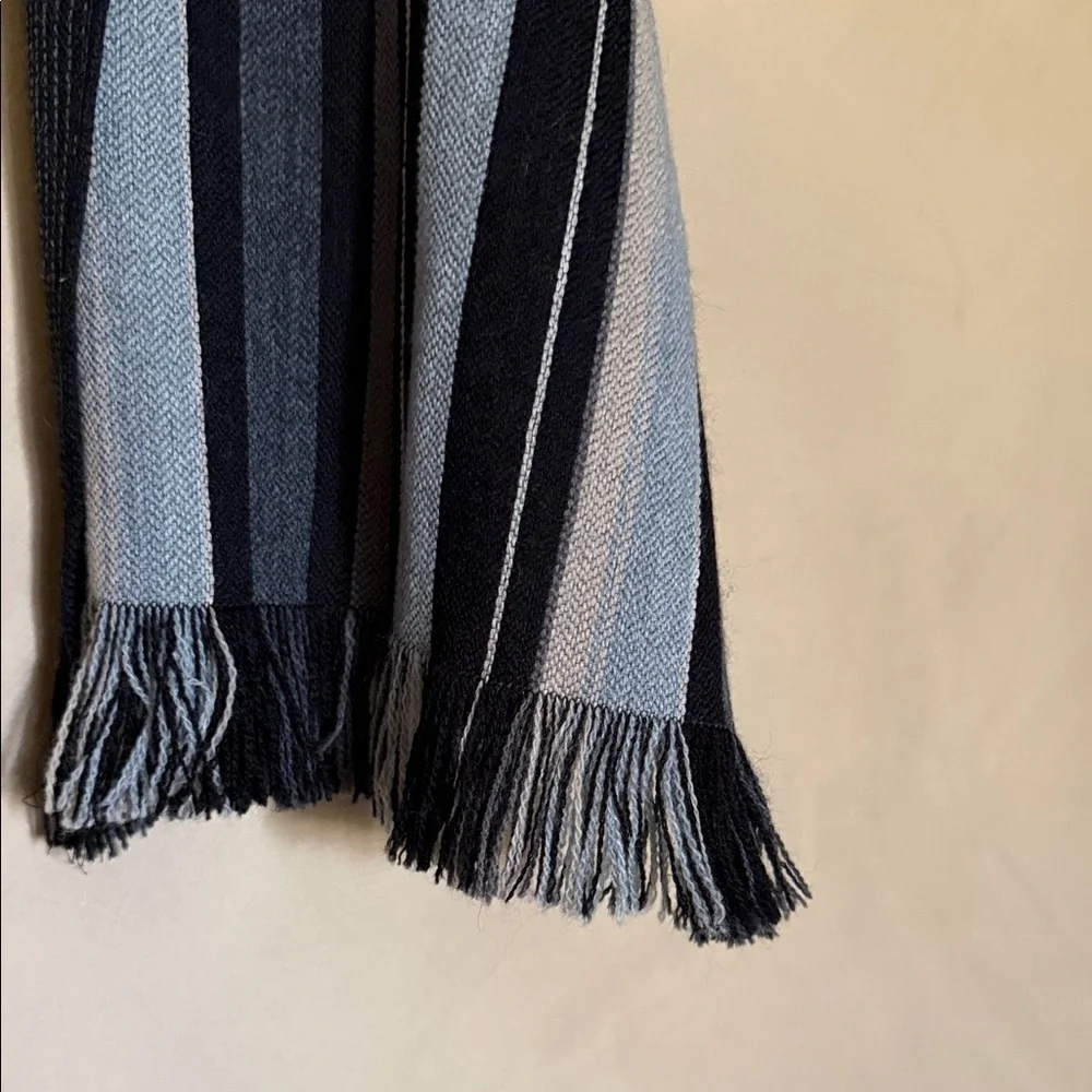 Elegant French Wool Striped Black and Gray Scarf NWT